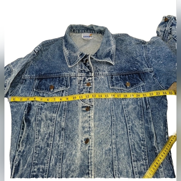 HURRICANE Jacket Women's Large Blue Vintage 80s Acid Wash Denim Coat Punk Grunge - Picture 4 of 6